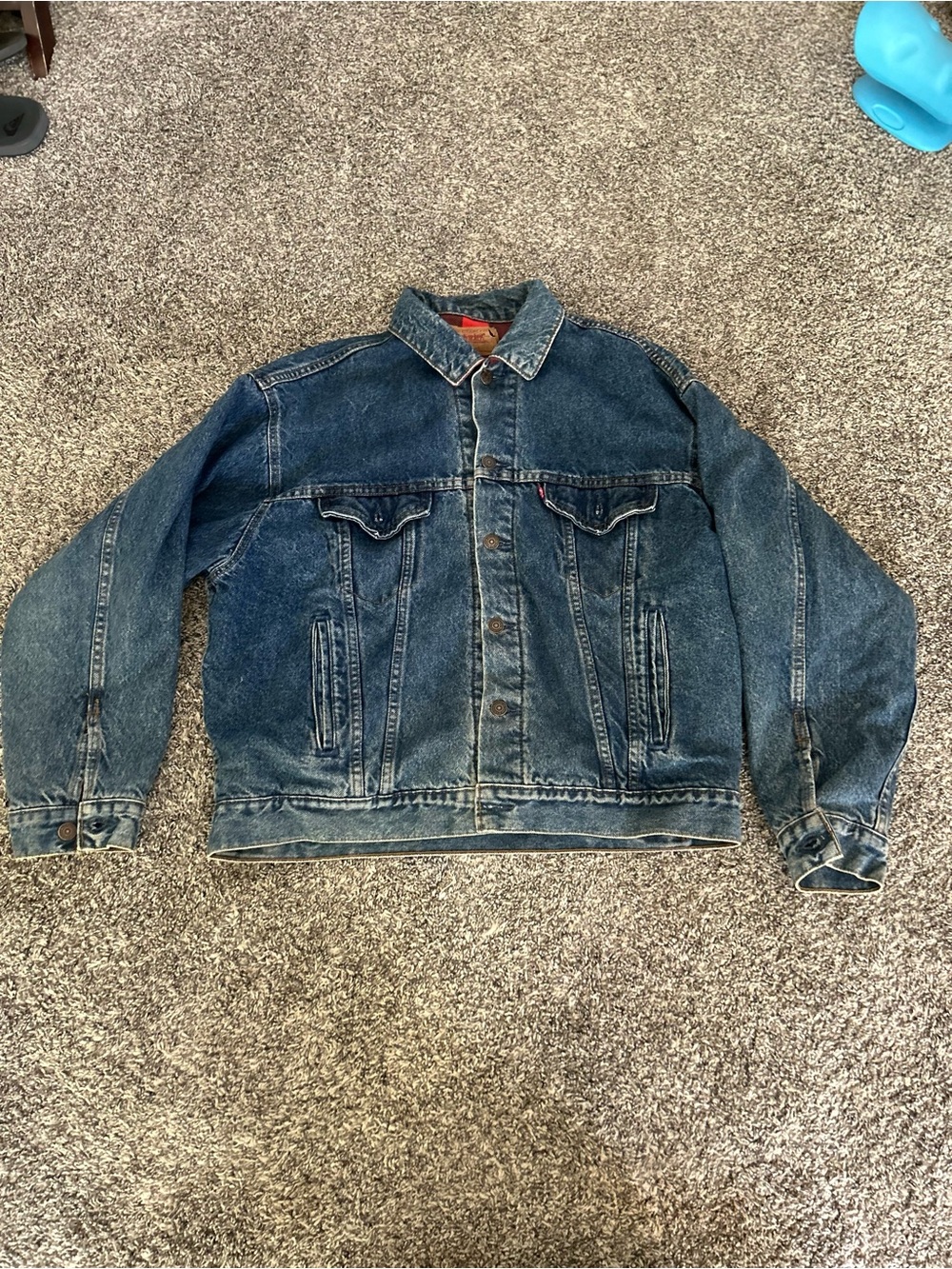 Levi Buffalo Plaid-Lined Denim Trucker Jacker